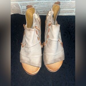 Miz Mooz Celia ruched leather peep toe booties